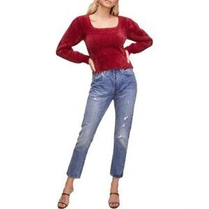 ASTR The Label Fuzzy Square Neck Long Sleeve Cropped Pullover Sweater New XS